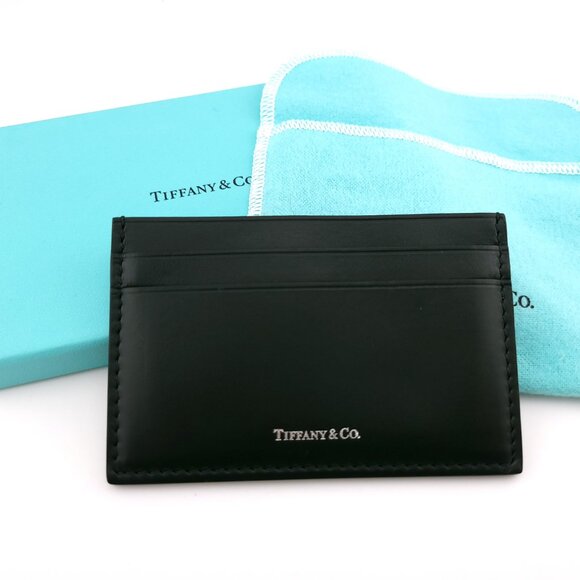 NEW Tiffany & Co. Soft Calf Black Leather Card Case Holder Wallet w/ Pouch & Box